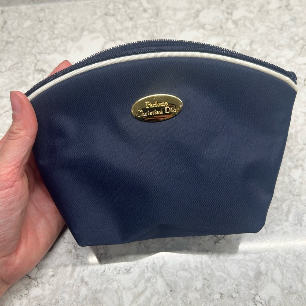 Dior Navy Blue Cosmetic Pouch with Cream Trim